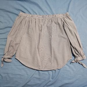 A&F White & Navy Stripe Off Shoulder Top